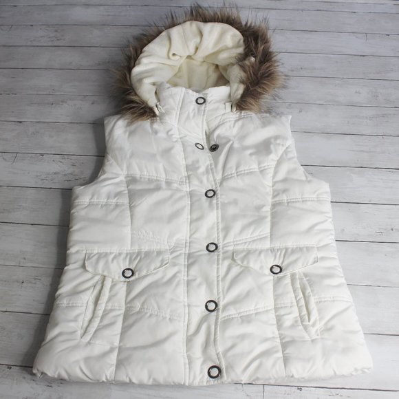 Vanity Women's Sleeveless Puffer Jacket Vest Size L Winter White Faux Fur - Picture 1 of 5